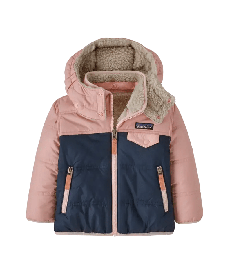 Baby Reversible Tribbles Hoody in New Navy w/Mallow Pink | Patagonia Bend