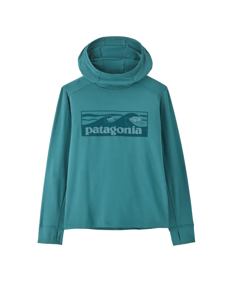 Kid's Cap Silk Weight Hoody in Boardshort Logo Tones: Wetland Blue | Patagonia Bend