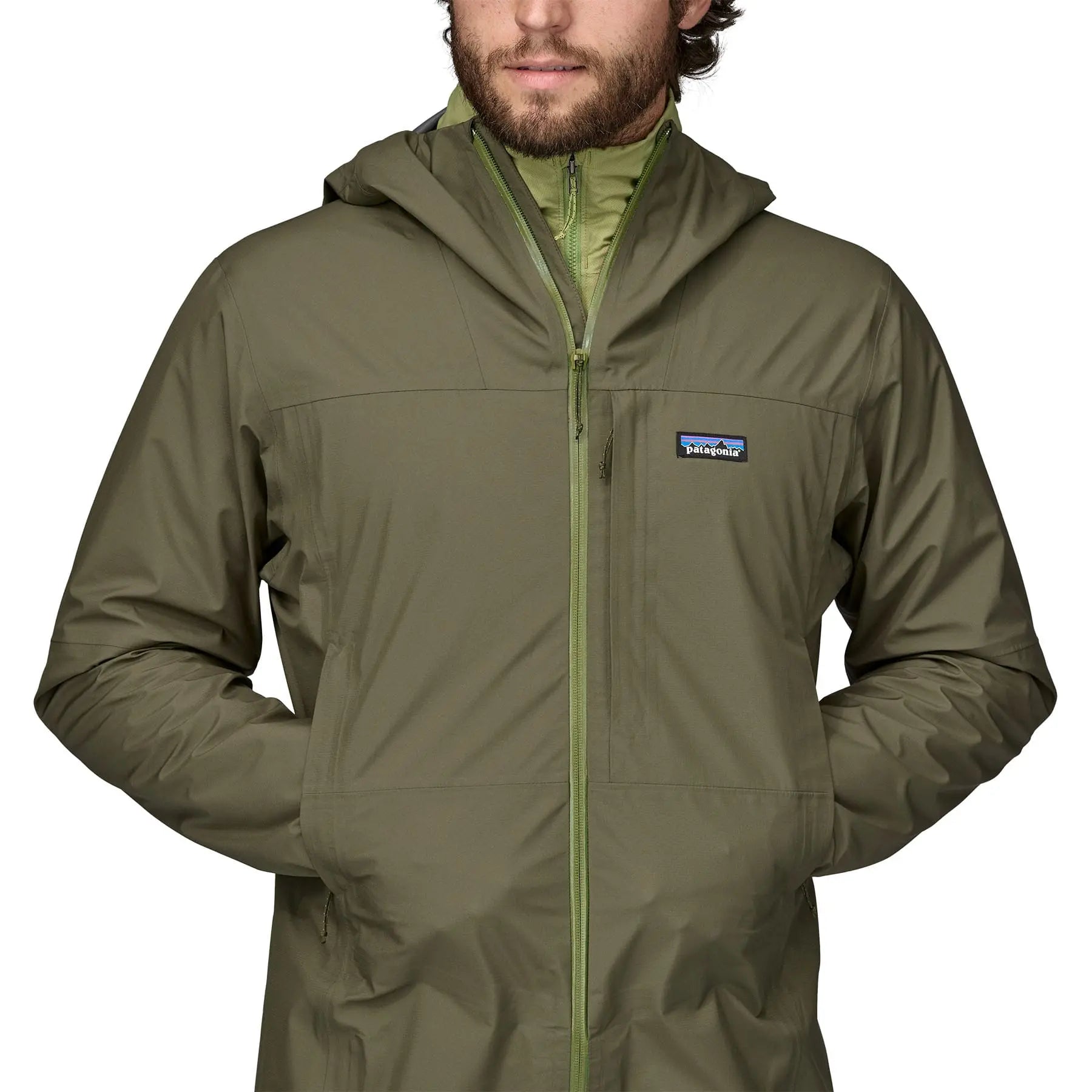 Men's Boulder Fork Rain Jacket in Basin Green | Patagonia Bend