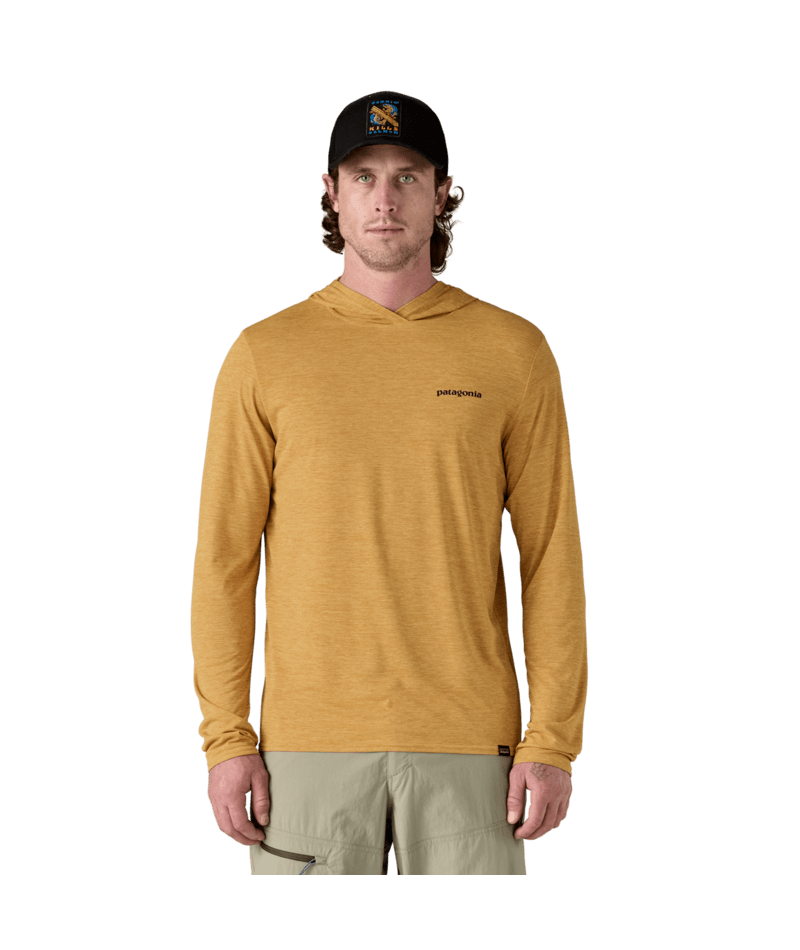 Men's Capilene® Cool Daily Graphic Hoody in Fitz Roy Trout: Beeswax Tan X - Dye | Patagonia Bend