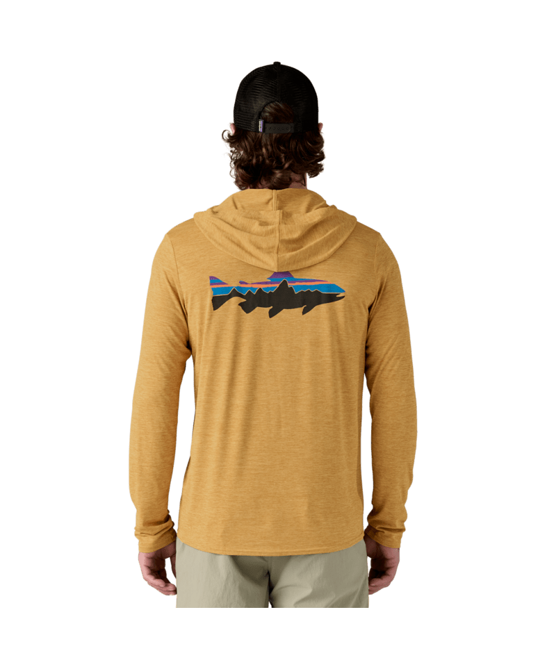 Men's Capilene® Cool Daily Graphic Hoody in Fitz Roy Trout: Beeswax Tan X - Dye | Patagonia Bend