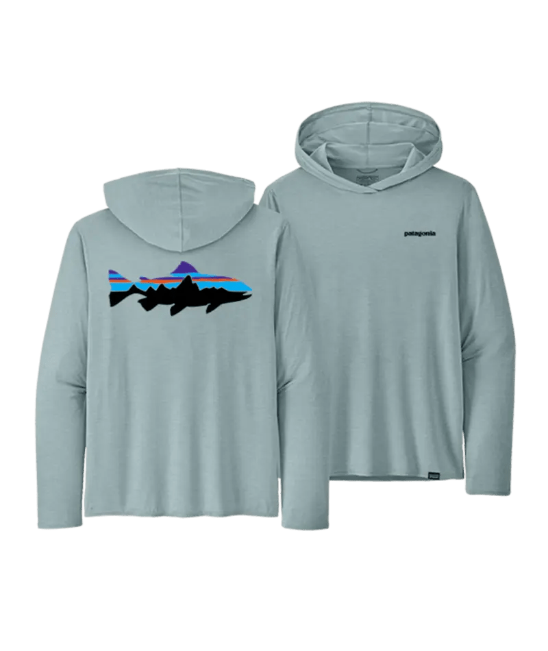 Men's Capilene® Cool Daily Graphic Hoody in Fitz Roy Trout: Thermal Blue X - Dye | Patagonia Bend