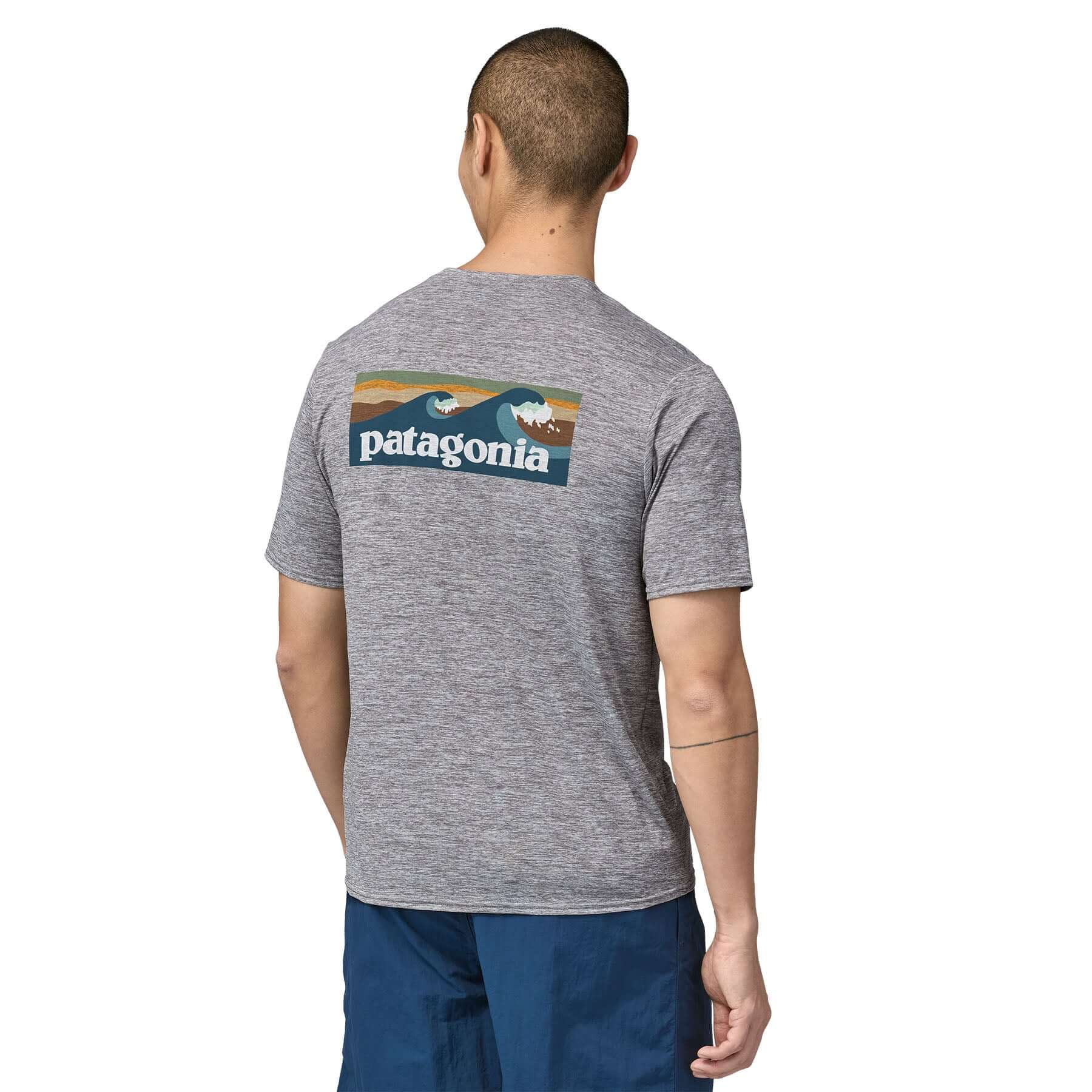Men's Capilene® Cool Daily Graphic Shirt - Waters in Boardshort Logo Abalone Blue: Feather Grey | Patagonia Bend