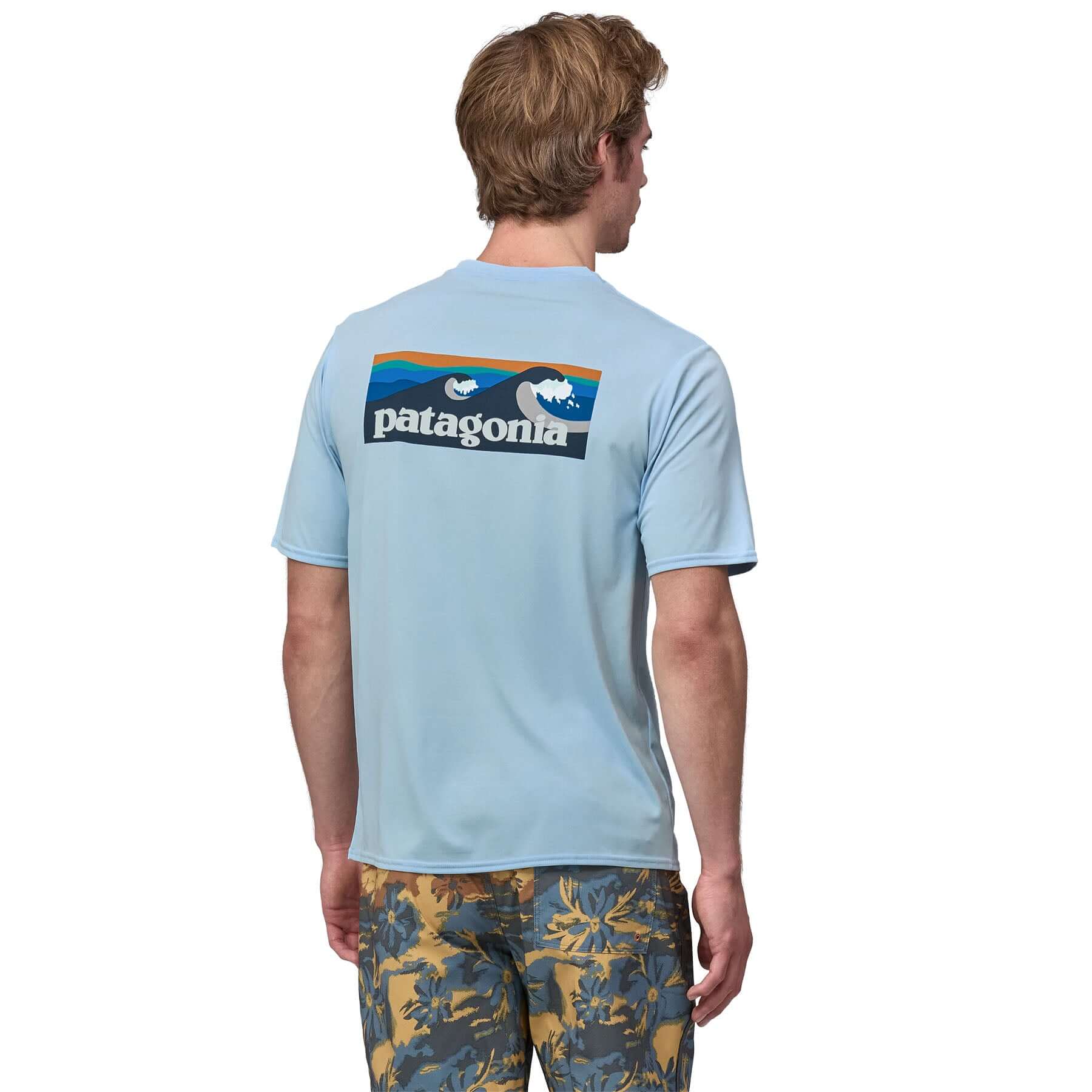 Men's Capilene® Cool Daily Graphic Shirt - Waters in Boardshort Logo: Chilled Blue | Patagonia Bend