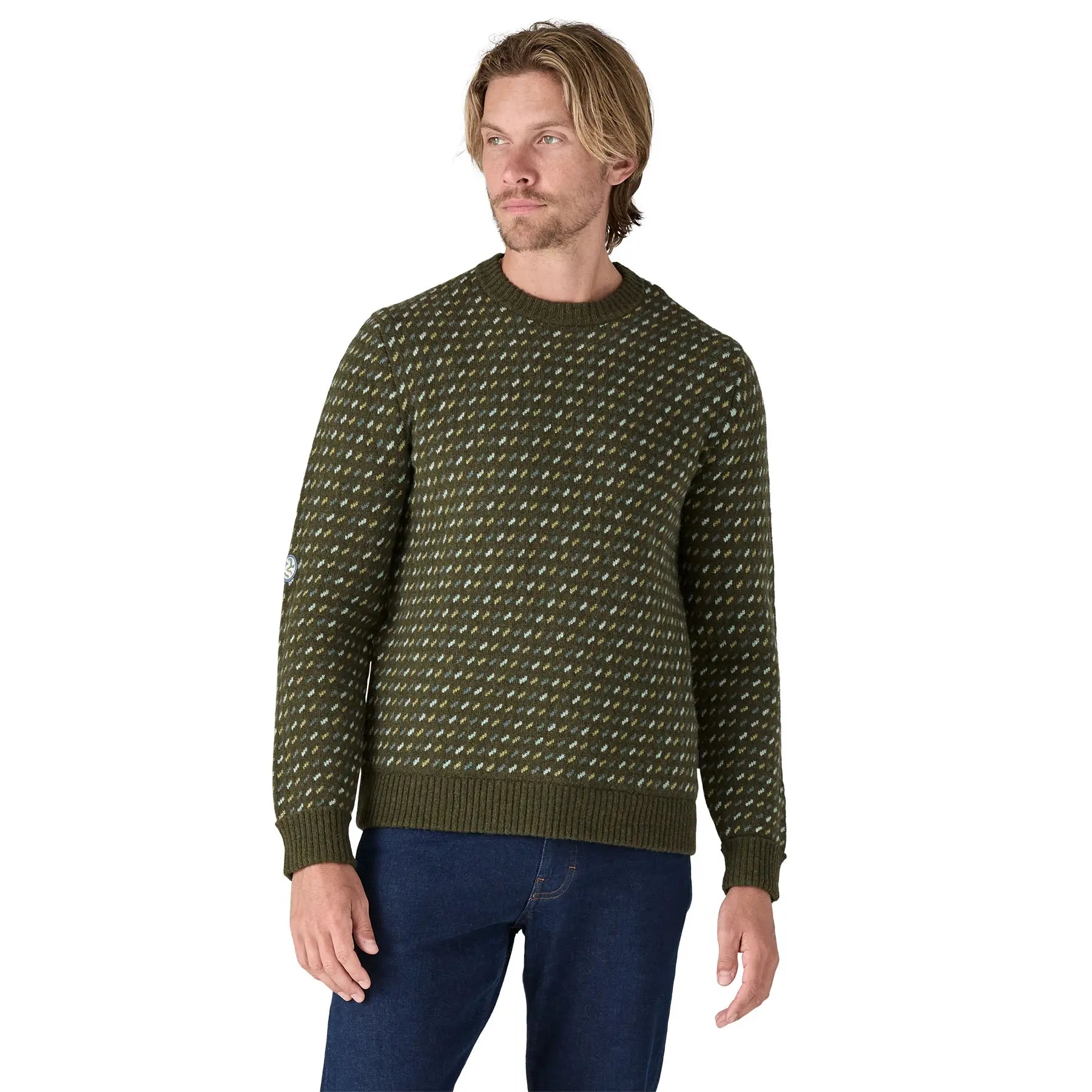 Men's Recycled Wool - Blend Sweater in Fisherman Stitch: Pine Needle Green | Patagonia Bend