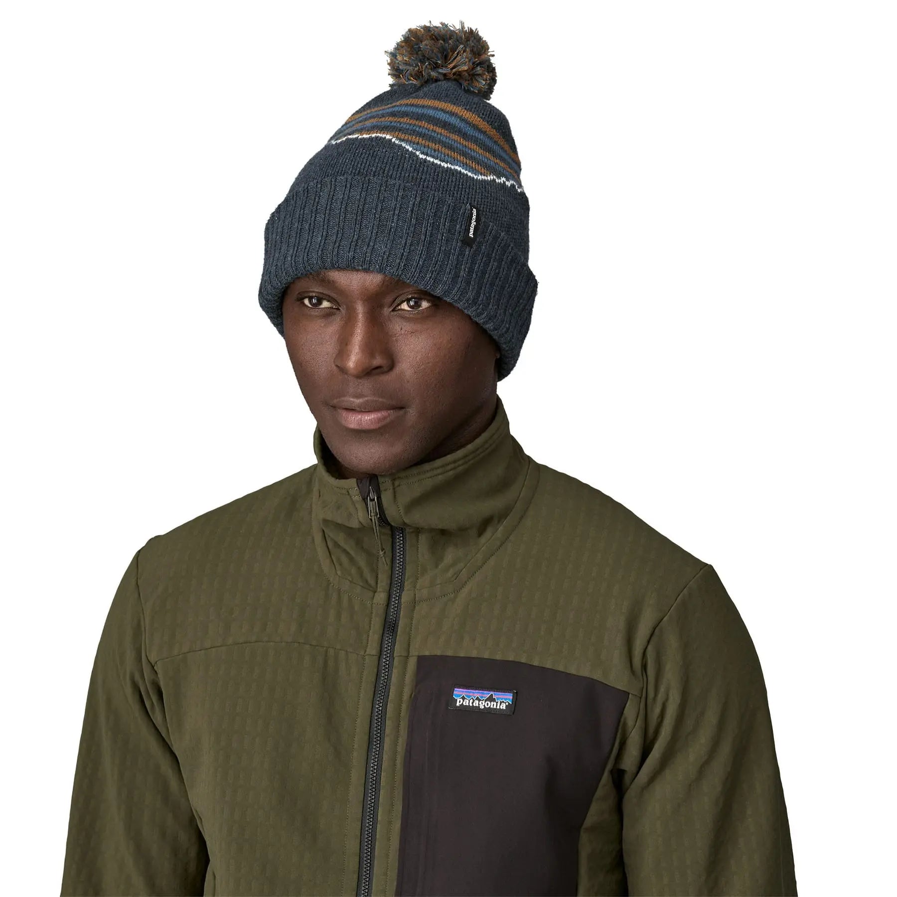 Powder Town Beanie in Fitz Roy Stripe Knit: Smolder Blue | Patagonia Bend