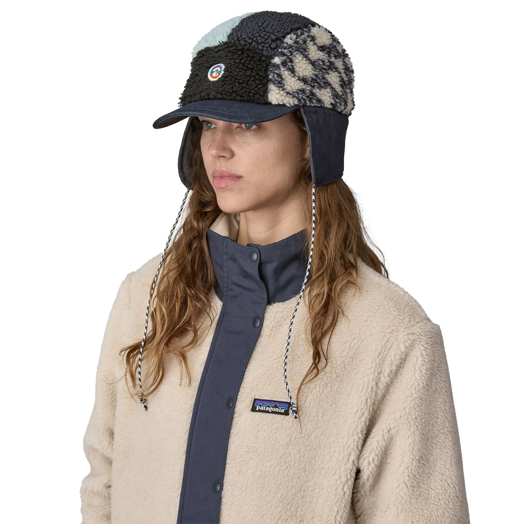 Range Earflap Cap in Synched Flight Small: Natural | Patagonia Bend