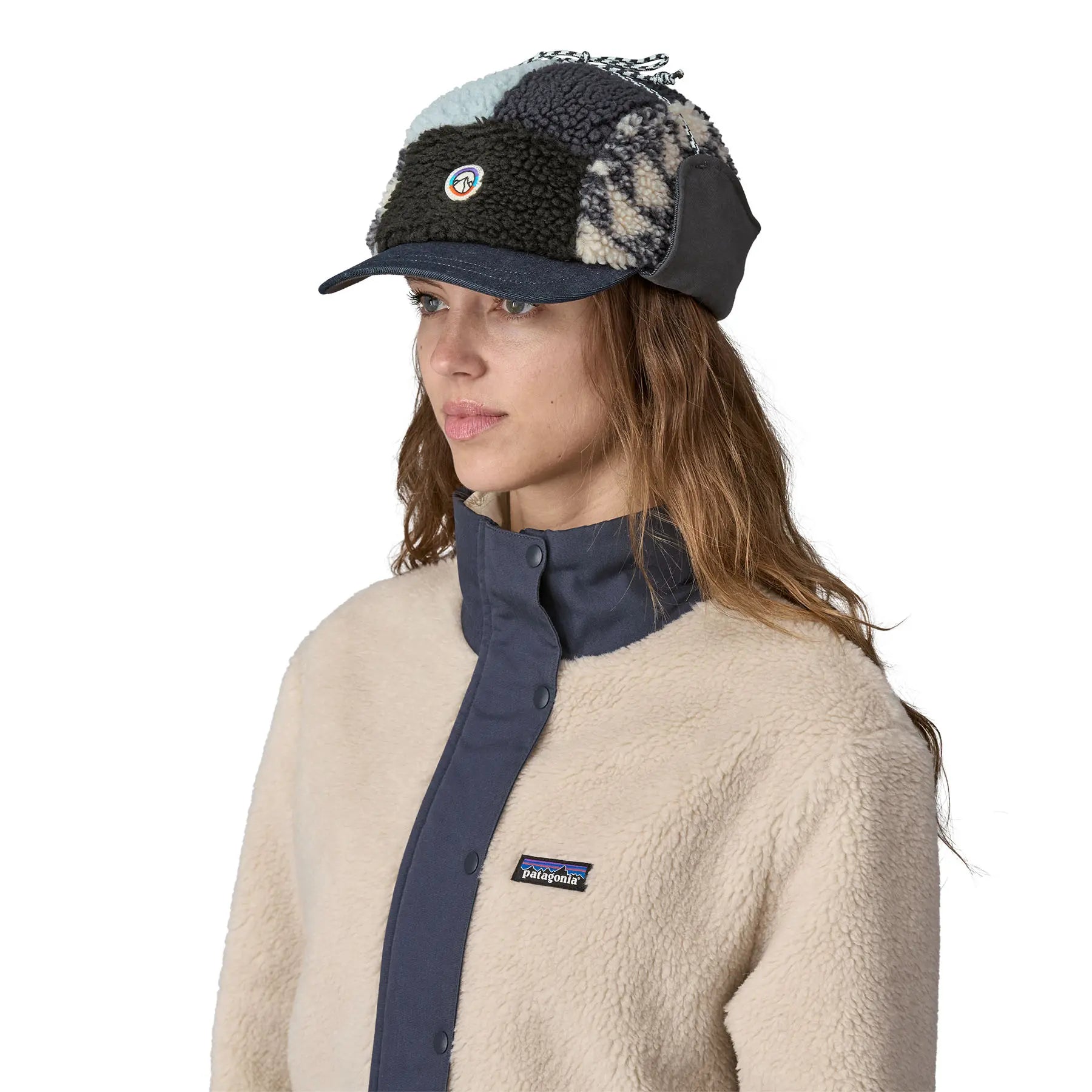 Range Earflap Cap in Synched Flight Small: Natural | Patagonia Bend