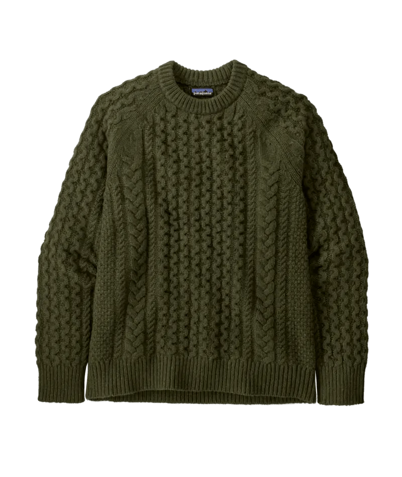 Recycled Wool - Blend Cable - Knit Crewneck Sweater in Basin Green | Patagonia Bend