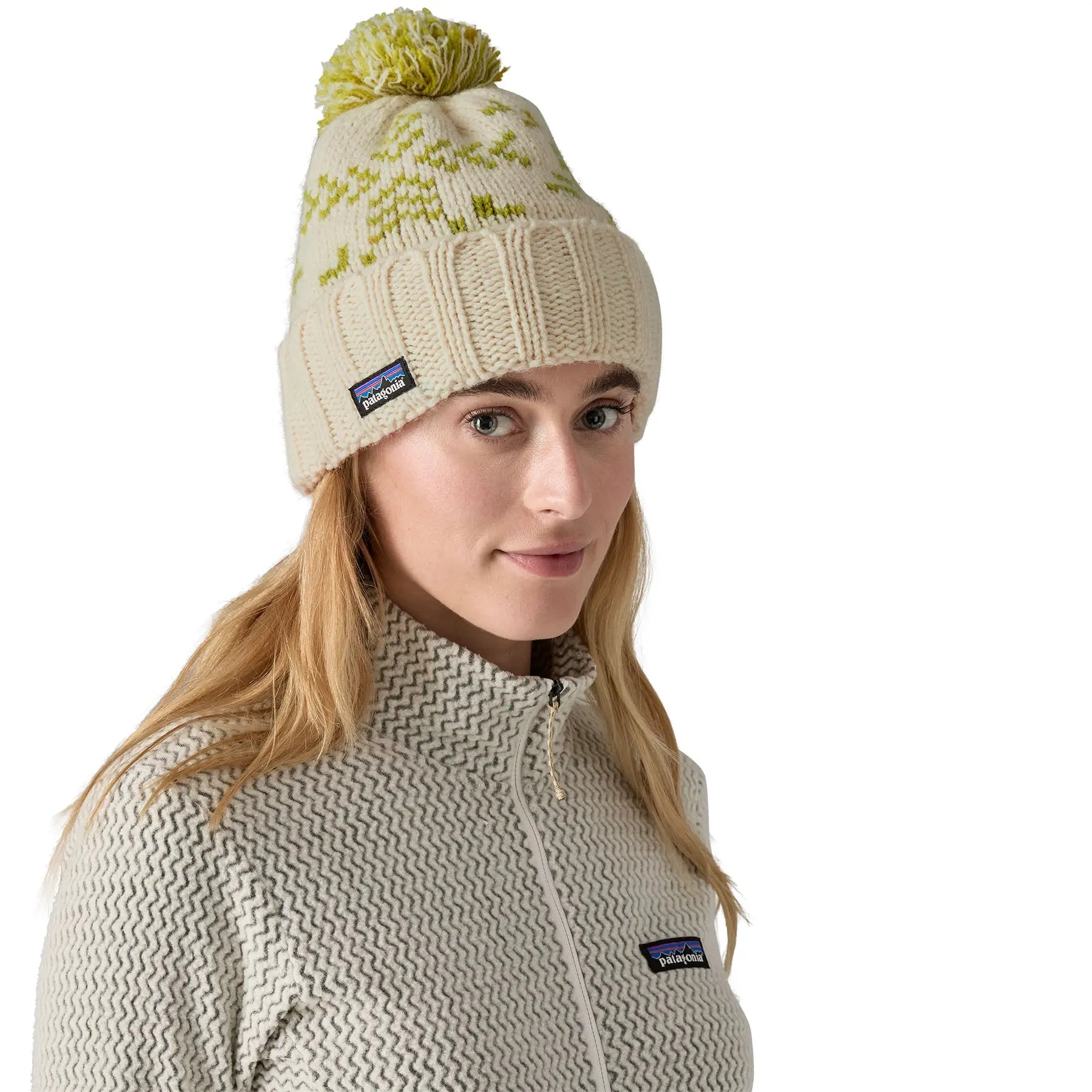 Snowbelle Beanie in Evergreen Flakes: Birch White | Patagonia Bend