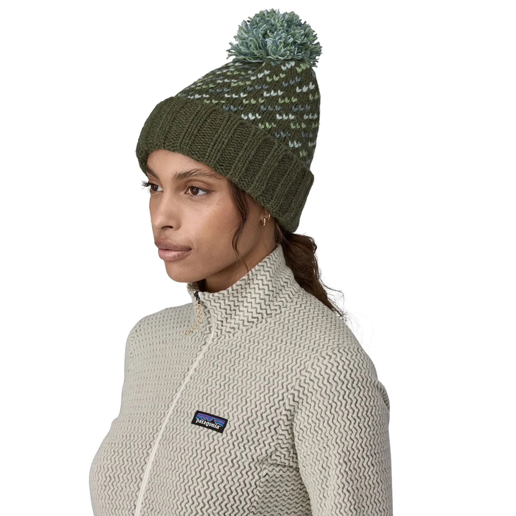 Snowbelle Beanie in Fisherman Stitch: Pine Needle Green | Patagonia Bend