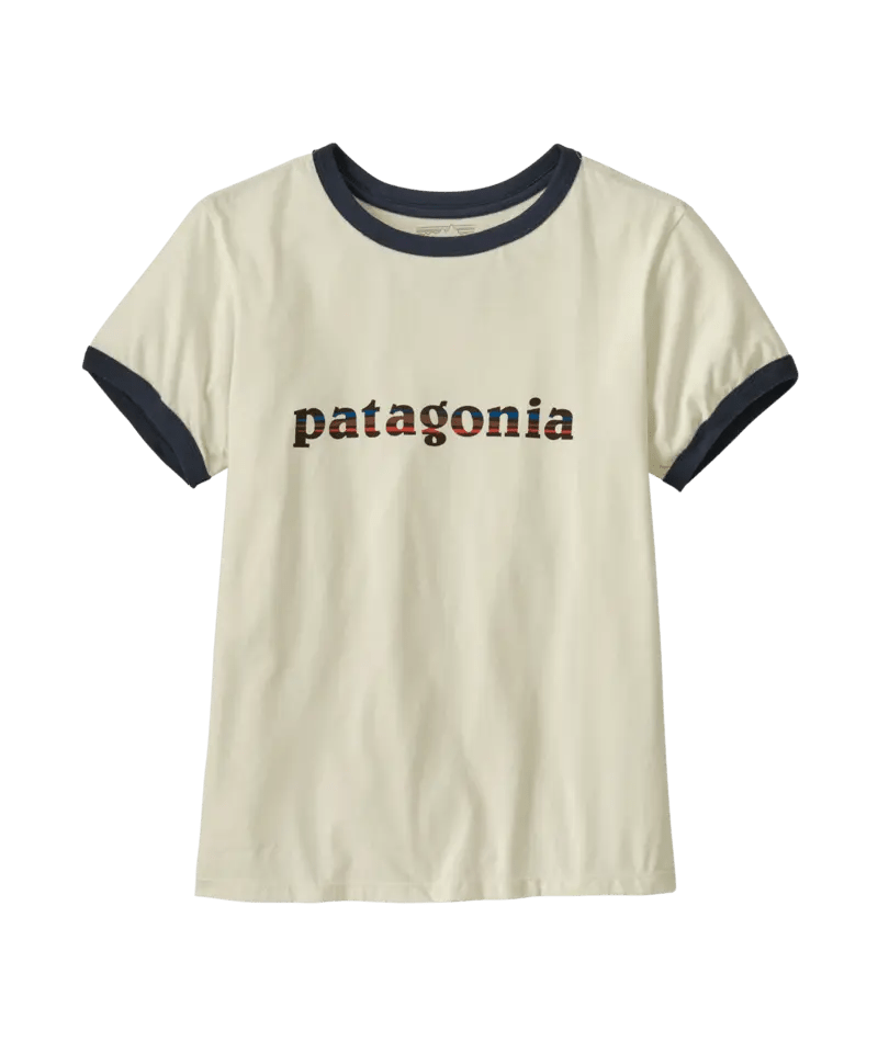 Women's '73 Text Logo Organic Ringer Tee in Birch White | Patagonia Bend