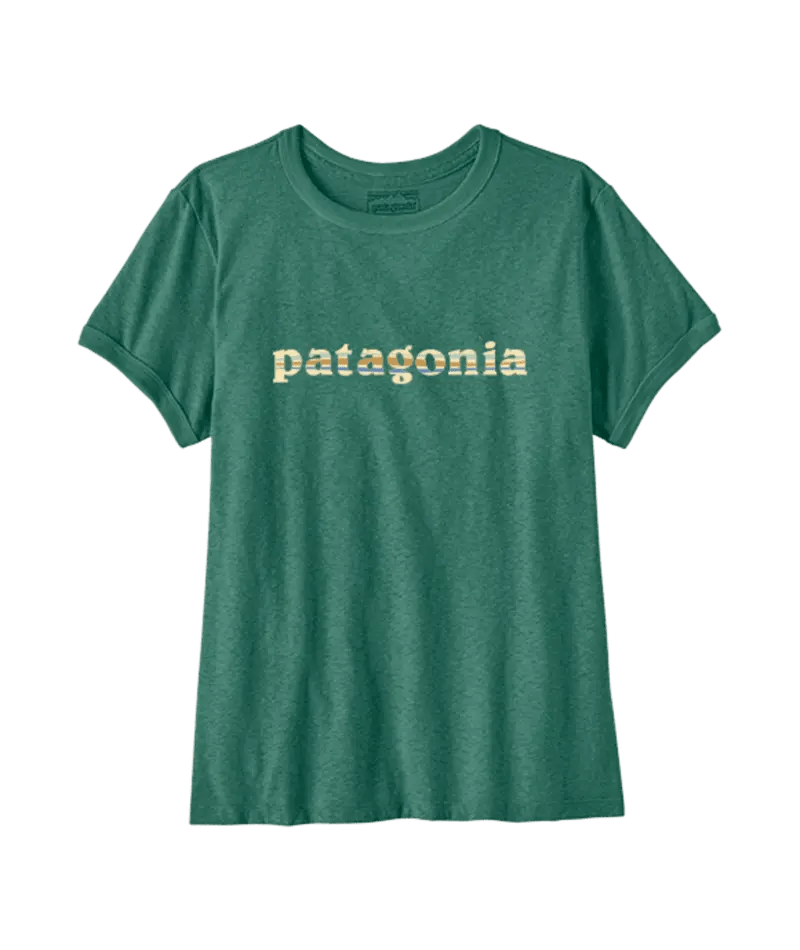 Women's '73 Text Logo Organic Ringer Tee in Heartleaf Green | Patagonia Bend