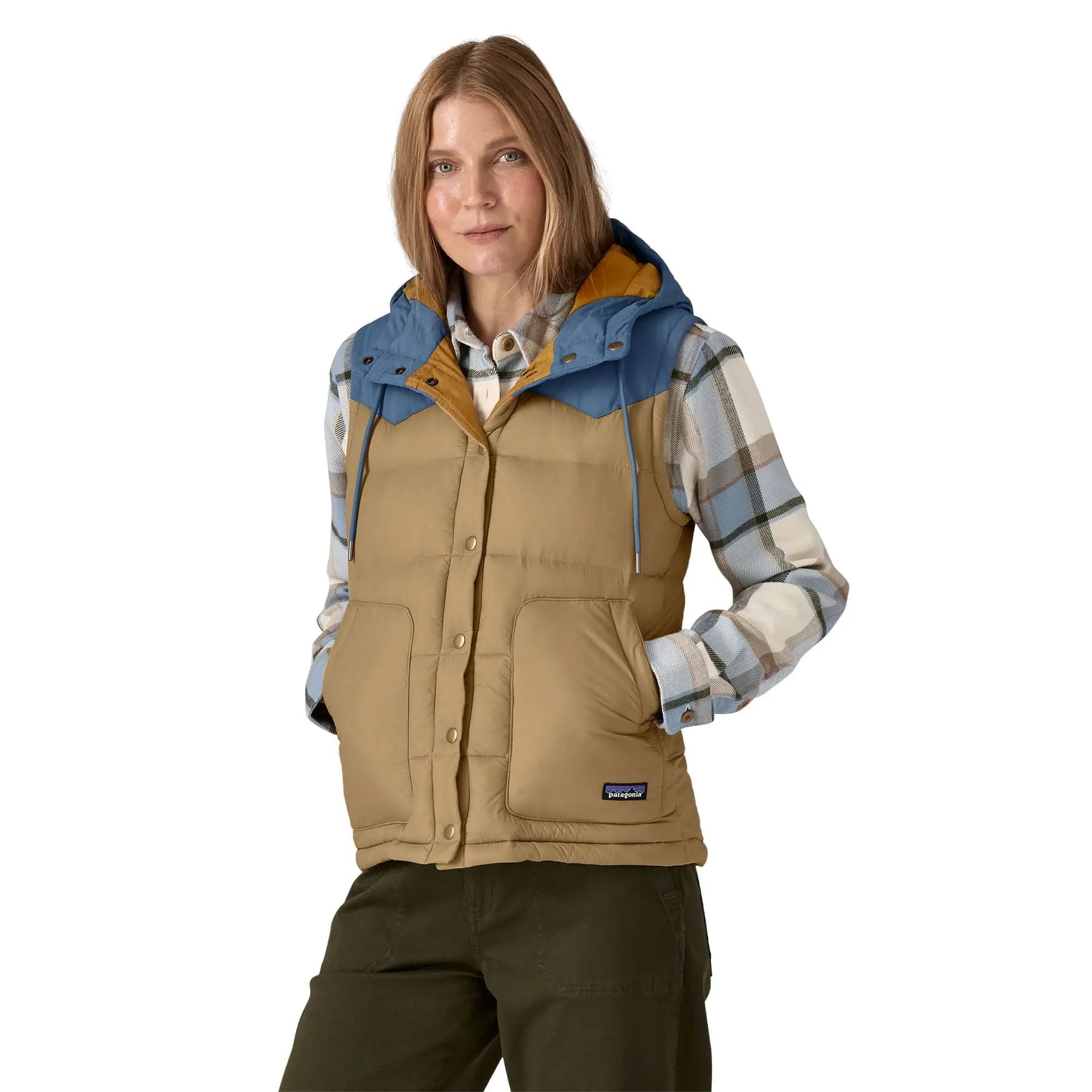 Women's Bivy Hooded Vest in Classic Tan | Patagonia Bend