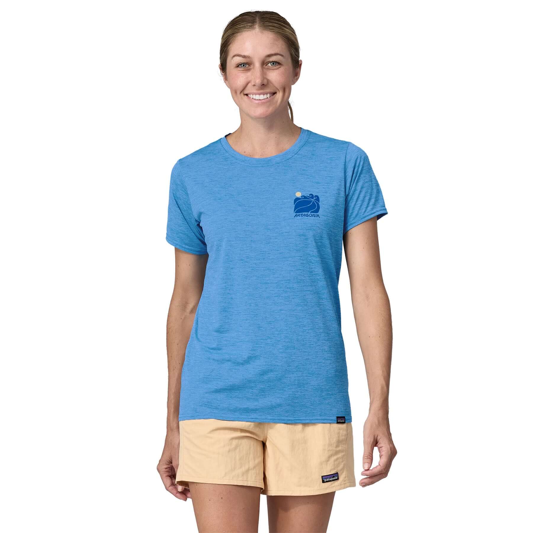 Women's Capilene® Cool Daily Graphic Shirt - Waters in Sunrise Rollers: Vessel Blue X - Dye | Patagonia Bend