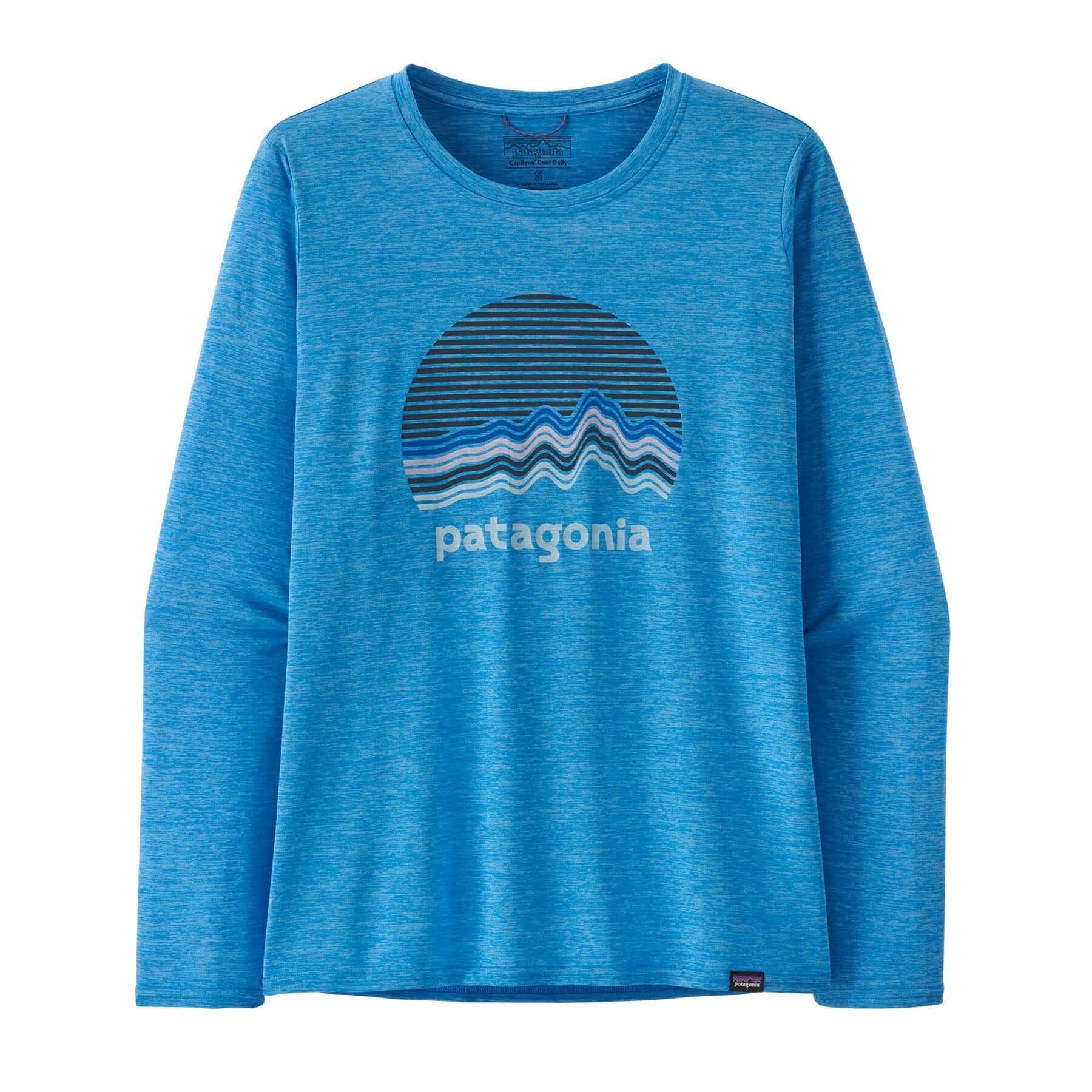 Women's Long - Sleeved Capilene® Cool Daily Graphic Shirt in Ridge Rise Moonlight: Vessel Blue X - Dye | Patagonia Bend