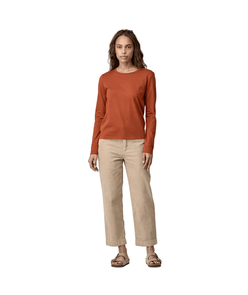 Women's Long - Sleeved Regenerative Organic Certified Cotton Tee in Burnished Red | Patagonia Bend