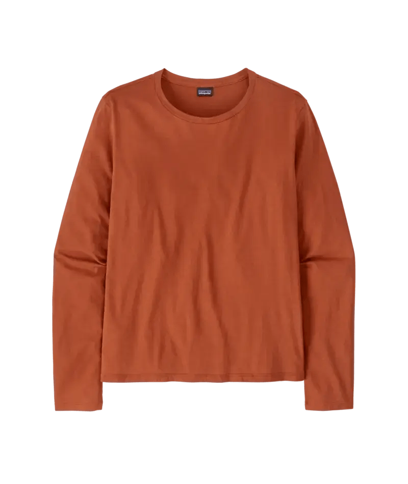 Women's Long - Sleeved Regenerative Organic Certified Cotton Tee in Burnished Red | Patagonia Bend