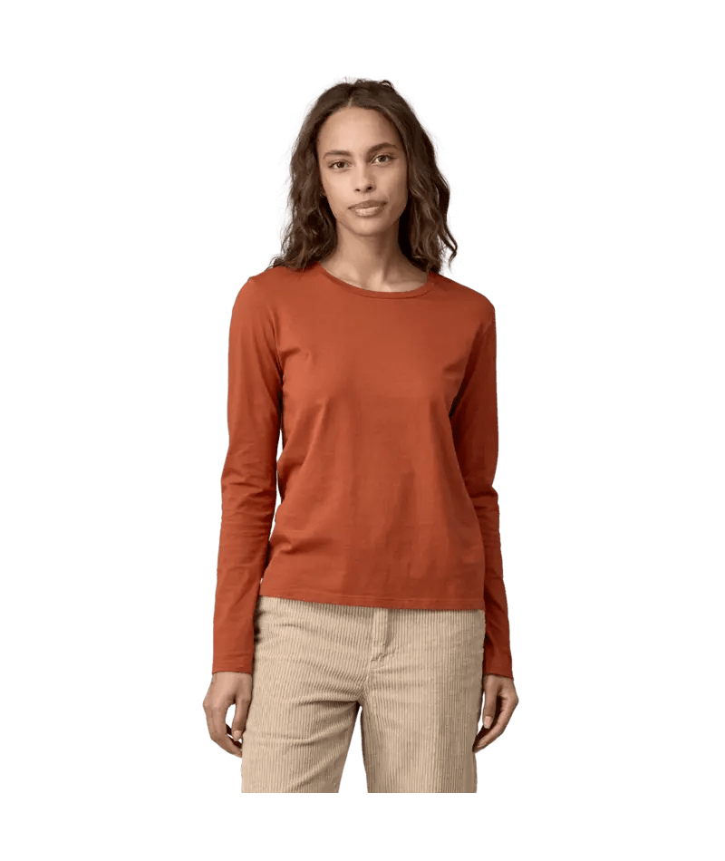 Women's Long - Sleeved Regenerative Organic Certified Cotton Tee in Burnished Red | Patagonia Bend