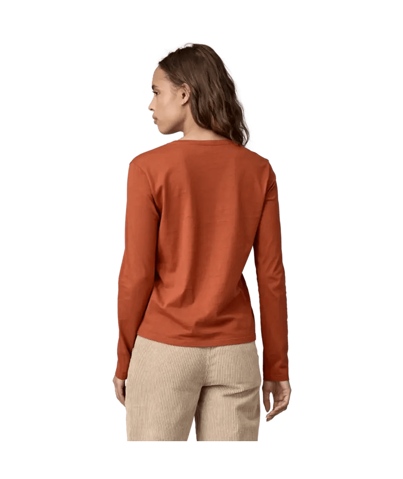 Women's Long - Sleeved Regenerative Organic Certified Cotton Tee in Burnished Red | Patagonia Bend