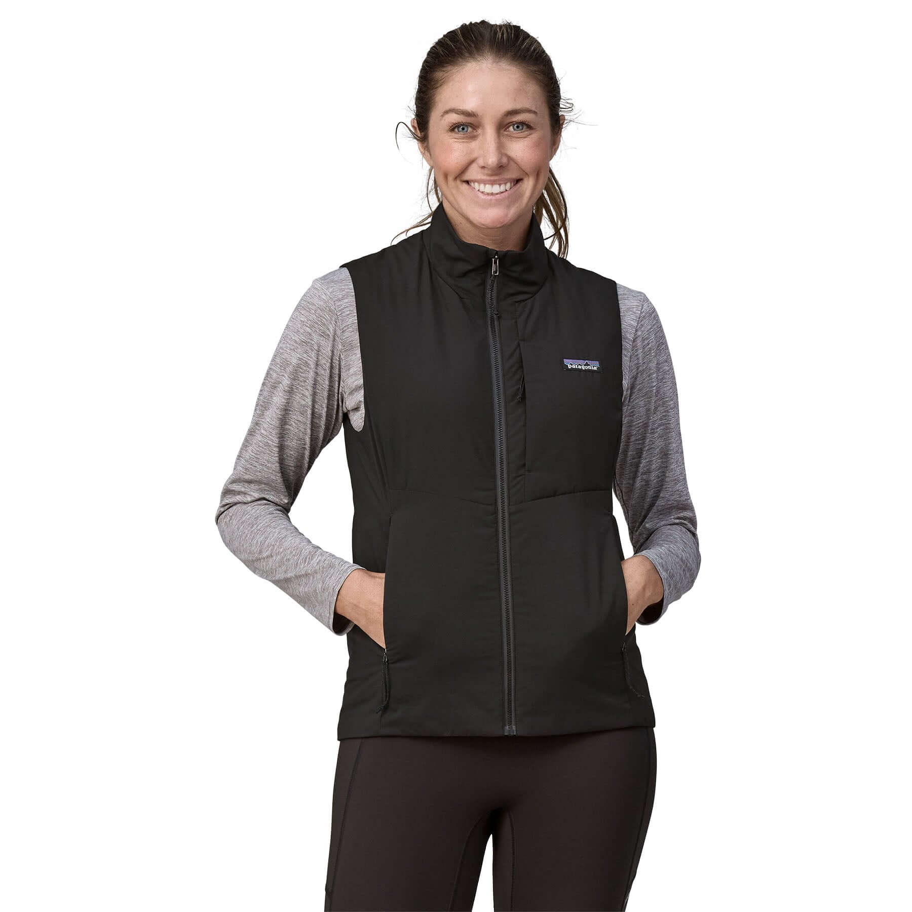 Patagonia Nano Air Vest Women Sz Medium fashion Black Zip Outdoor Classic Pockets Logo