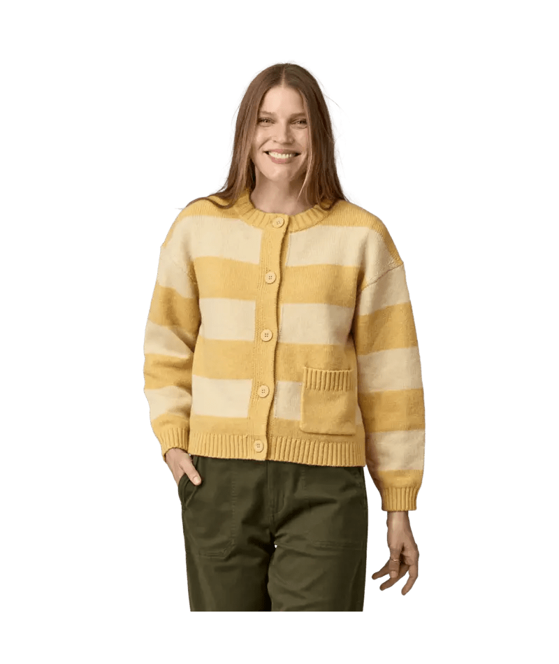 Women's Recycled Wool Sweater Jacket in Happy Stripe: Beeswax Tan | Patagonia Bend