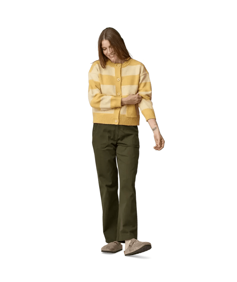 Women's Recycled Wool Sweater Jacket in Happy Stripe: Beeswax Tan | Patagonia Bend