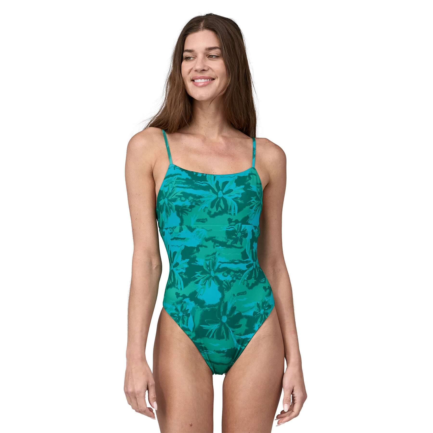 Women's Reversible Sunrise Slider One - Piece Swimsuit in Cliffs and Waves: Conifer Green | Patagonia Bend
